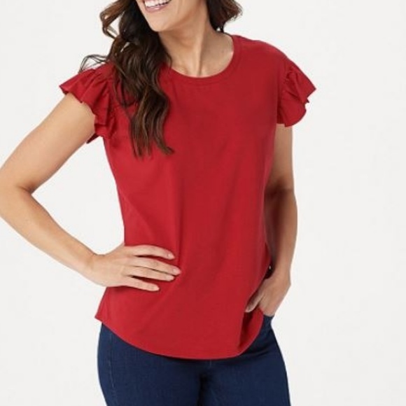 Belle by Kim Gravel Tops - Belle by Kim Gravel Knit Ruffle Cap-Sleeve Top 033